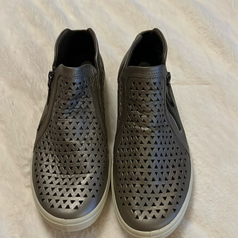 Ecco pewter stone metallic Soft 7 Laser Cut  Ankle Bootie Sneaker size 8